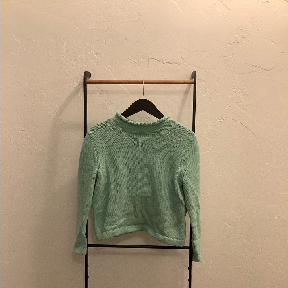 Cropped roll neck sweater in mint green